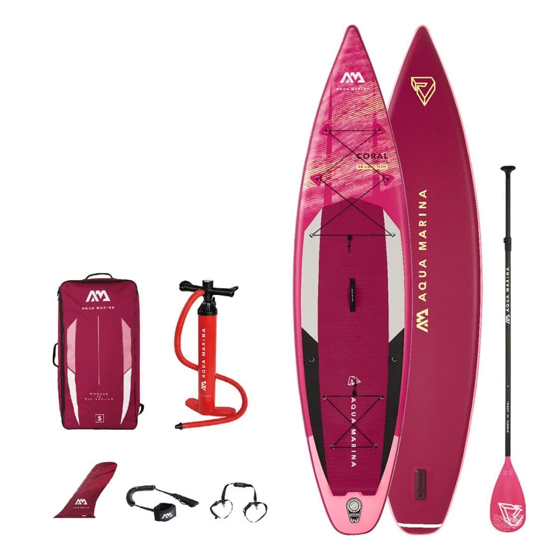Prancha Insuflável Aqua Marina Coral Touring - Coral/Bordeaus - Prancha Paddle Surf MKP