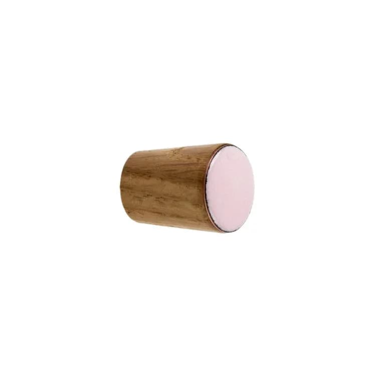 Puxador para móveis simples cone de madeira esmalte rosa claro óleo incolor semi-fosco