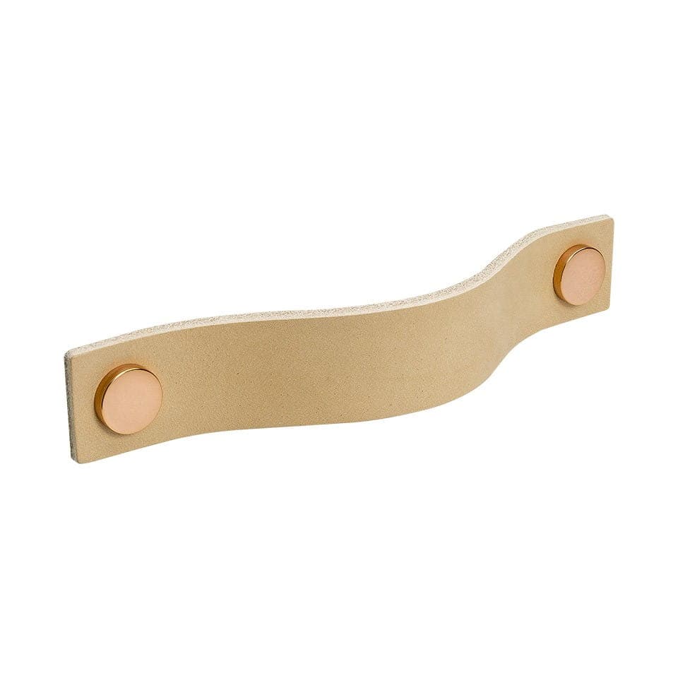 Puxador de móvel longo Loop 128, couro natural com cobre