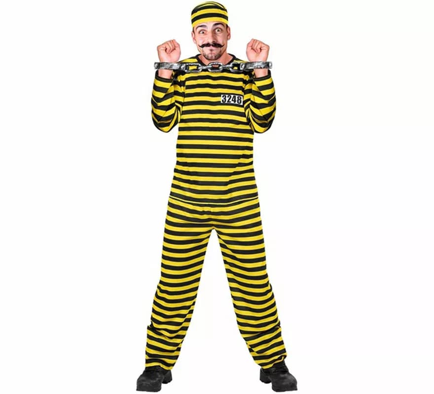 Fato de prisioneiro listrada amarela e preta masculina