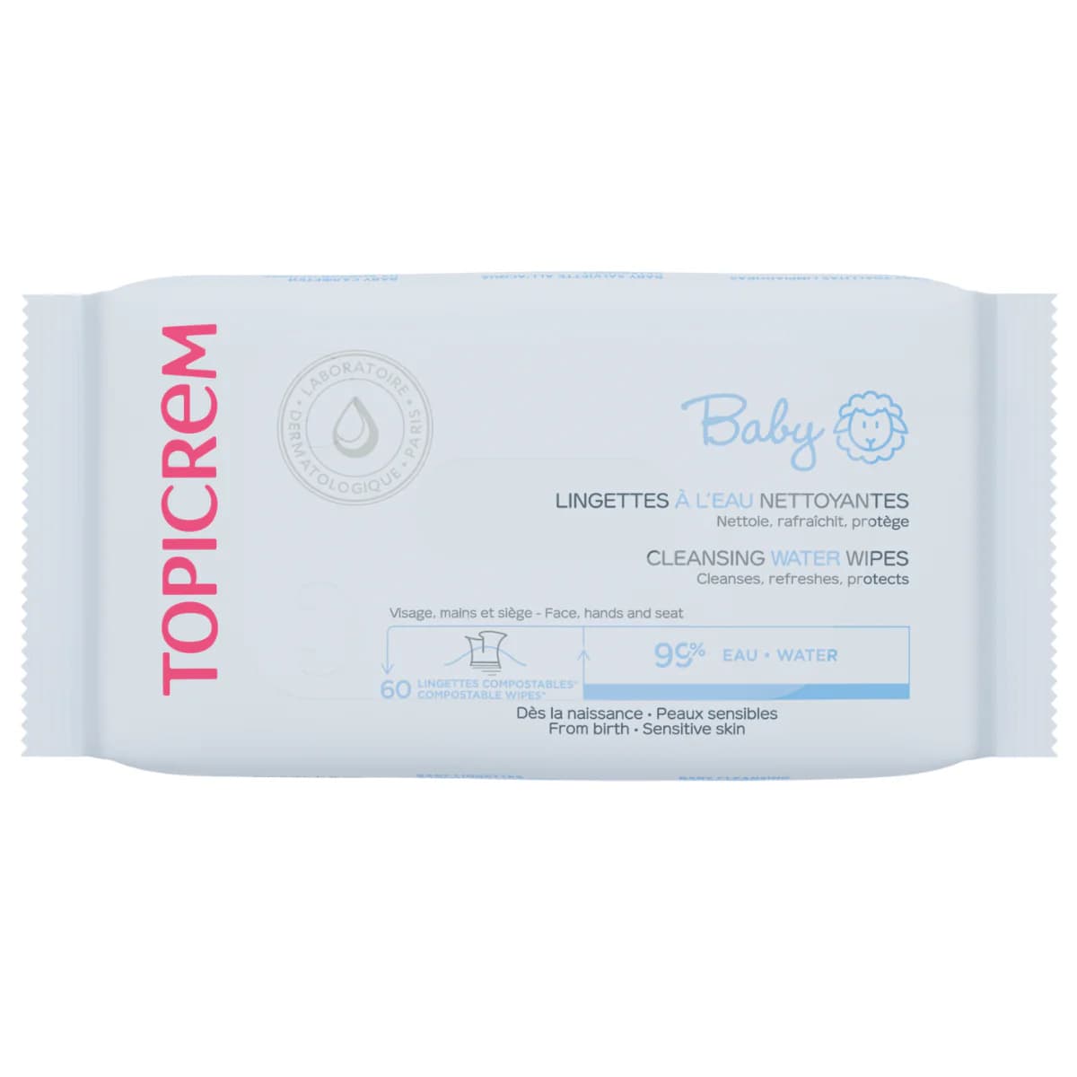 Topicrem Baby Lingettes à l'Eau Nettoyantes 60 Toalhitas