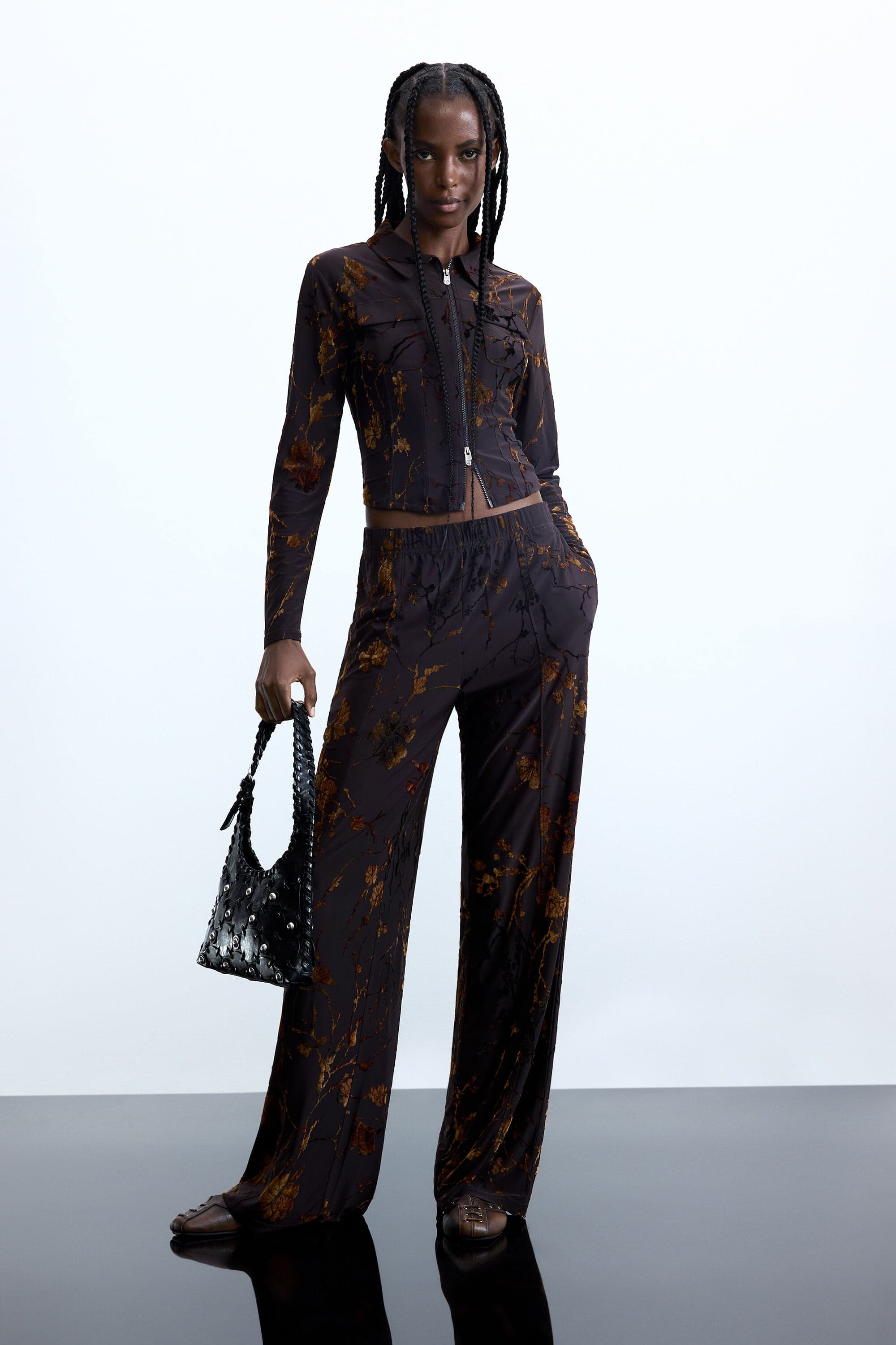 calça comprida flocada - BROWN - L