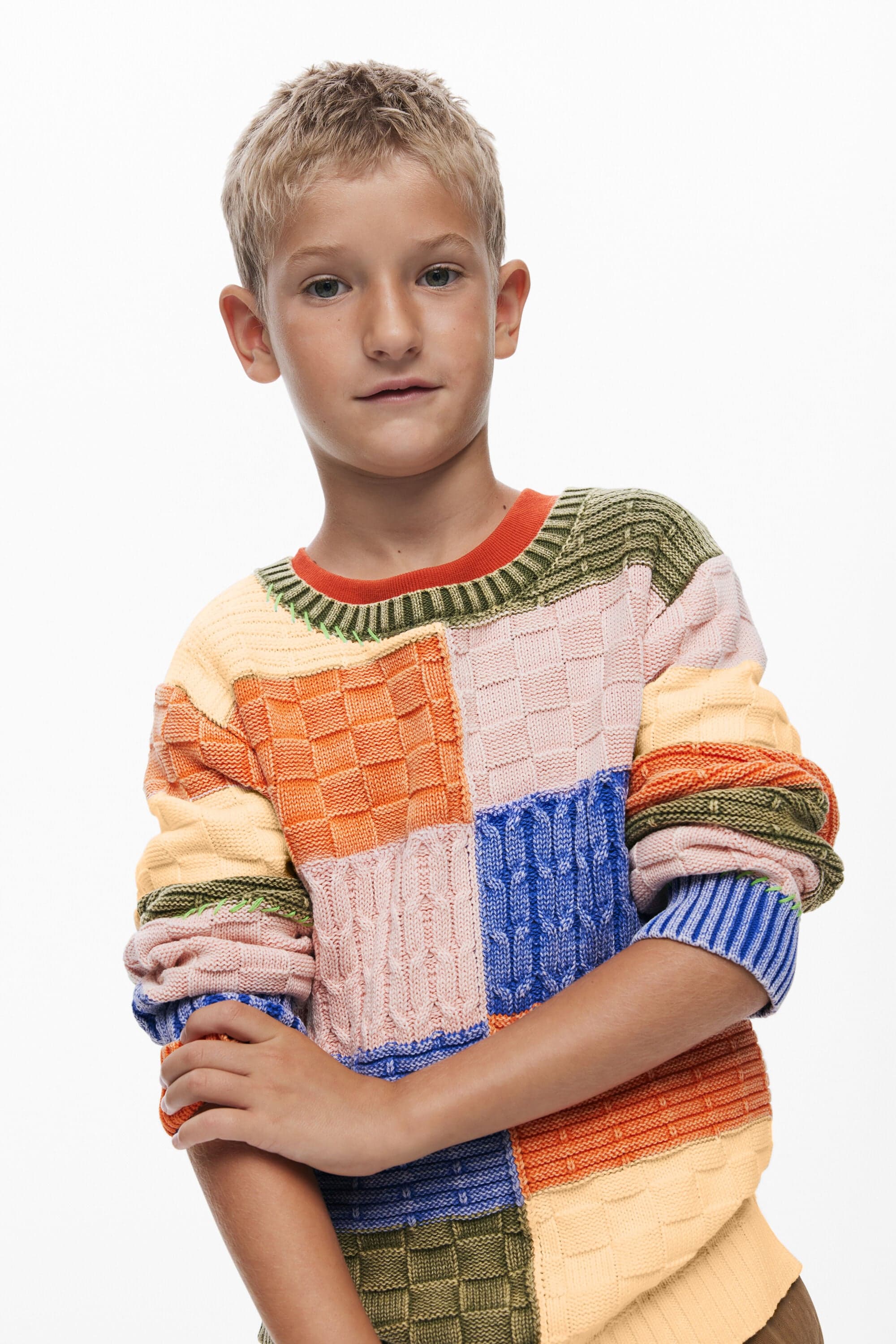 Desigual, Patchwork knit sweater, Kids, Cotton, 9/10
