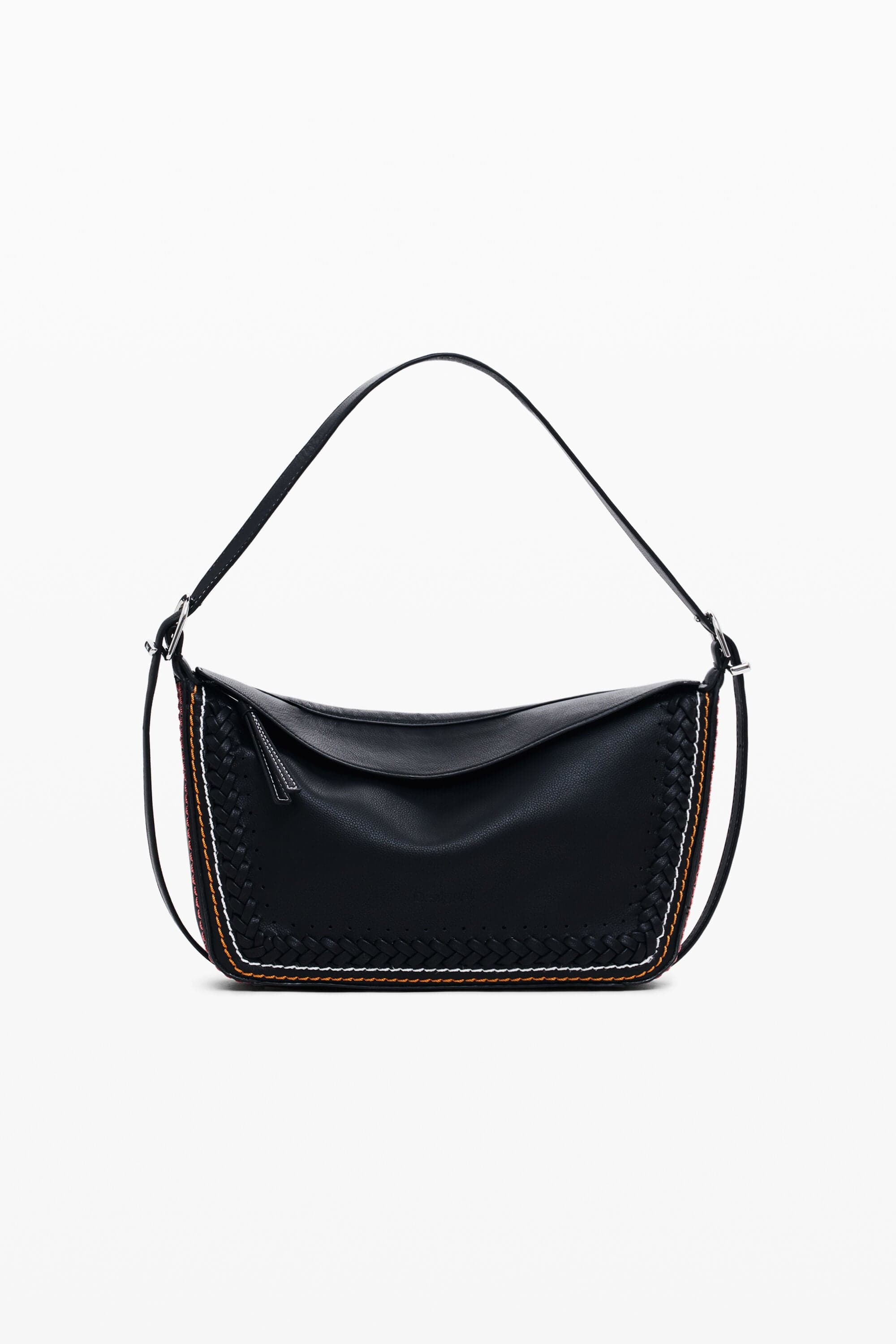 Desigual, Bag with braided details, Women, Polyurethane, Black, U
