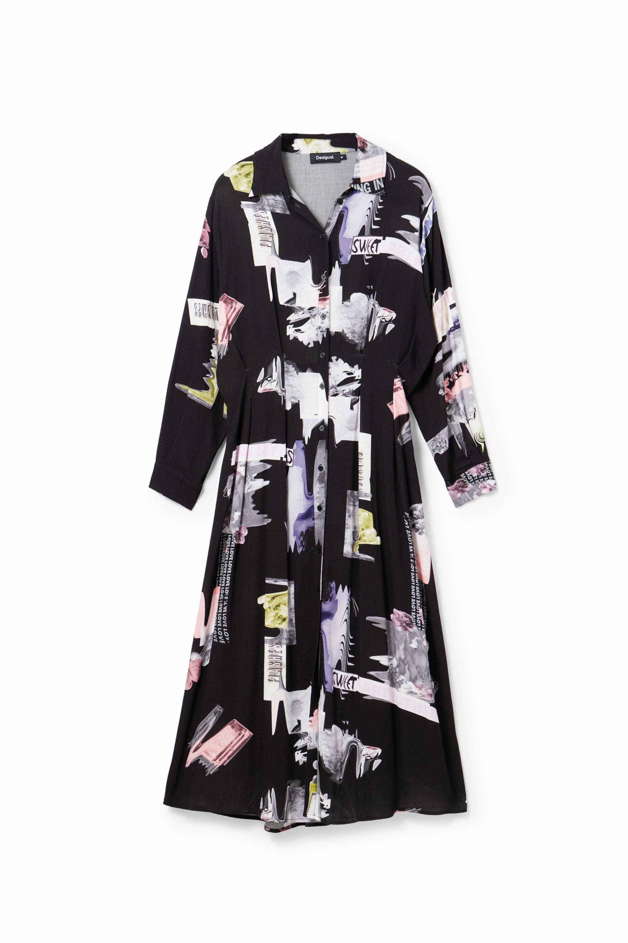 Desigual, Midi shirt dress, Viscose, Black, L