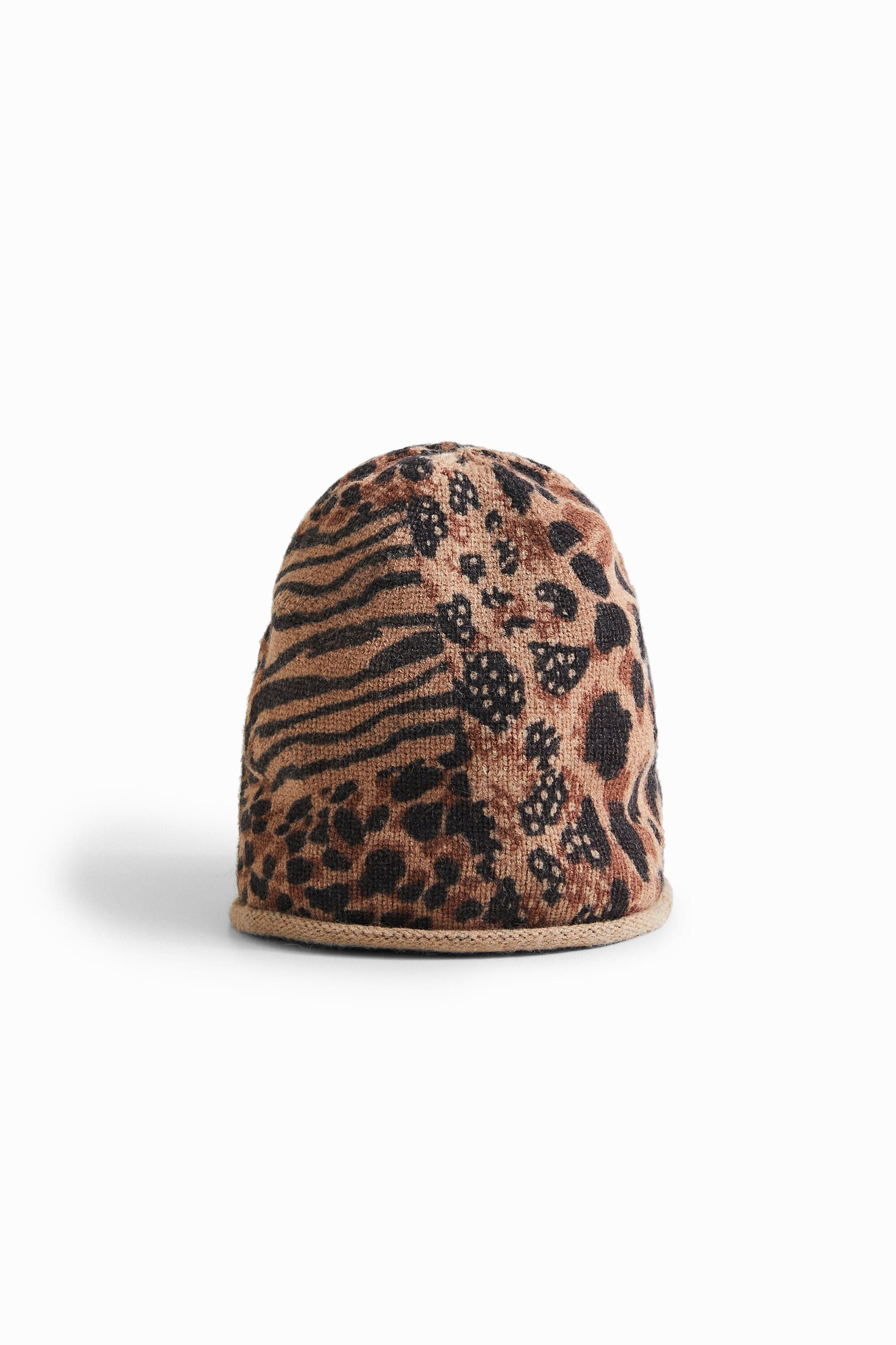 Desigual, Knit hat patch animal print, Brown, U