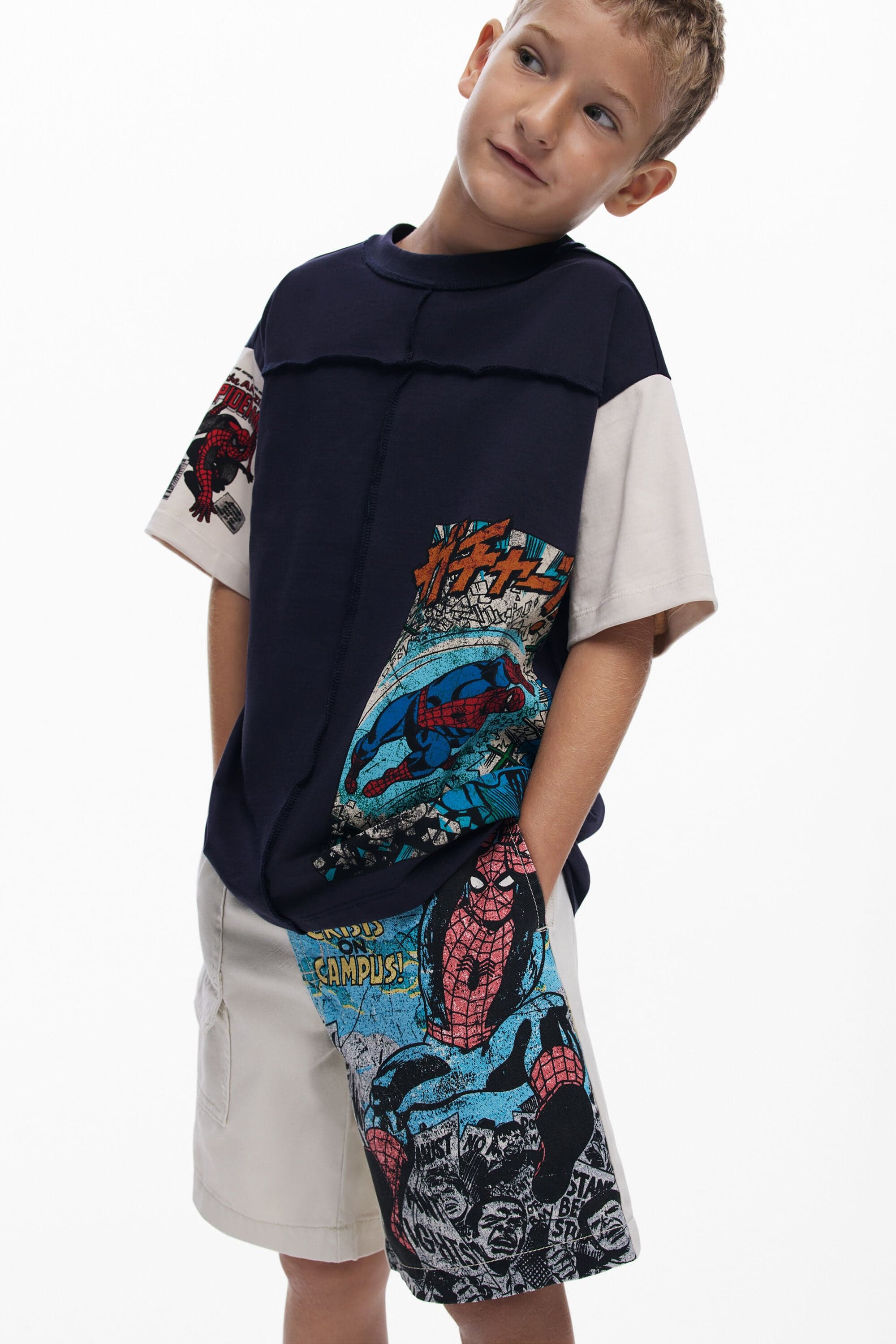 Desigual, Spiderman™ Comic T-Shirt, Kids, Cotton, Blue, 9/10