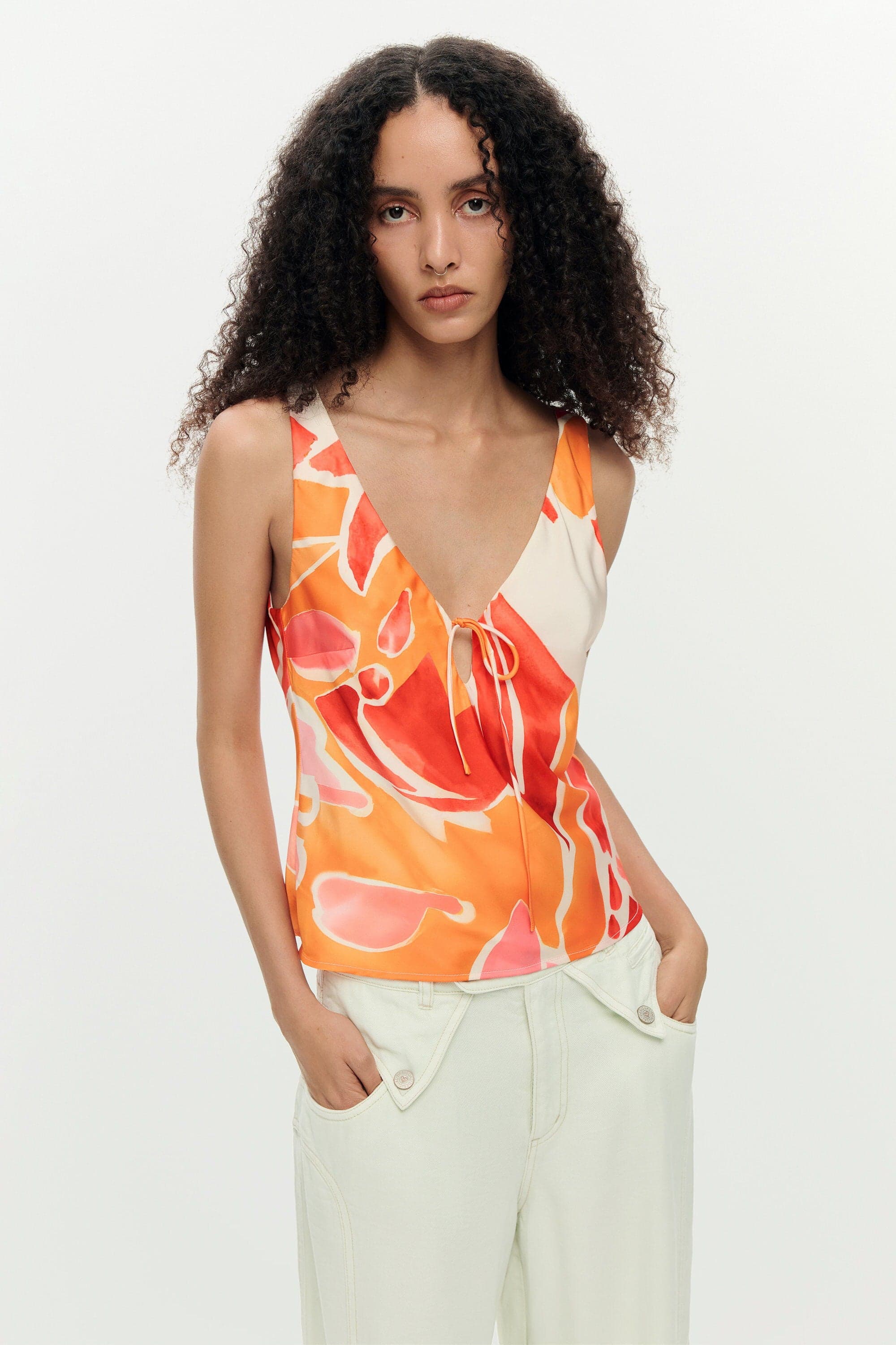 Desigual, Blusa de alças pétalas, Mulher, PoliÉSter, Laranja, M