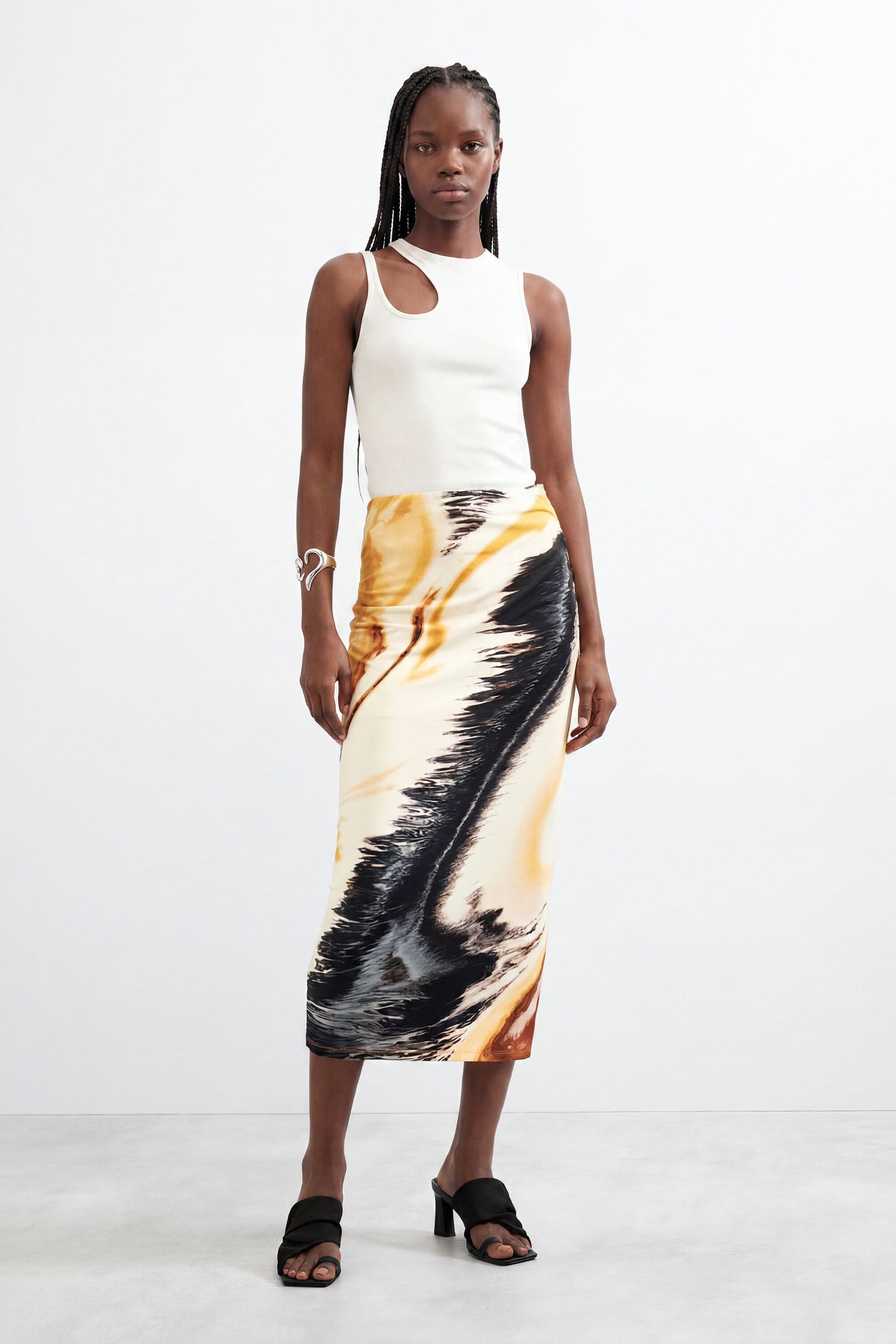 Desigual, Knit printed skirt, Women, Viscose, Yellow, M