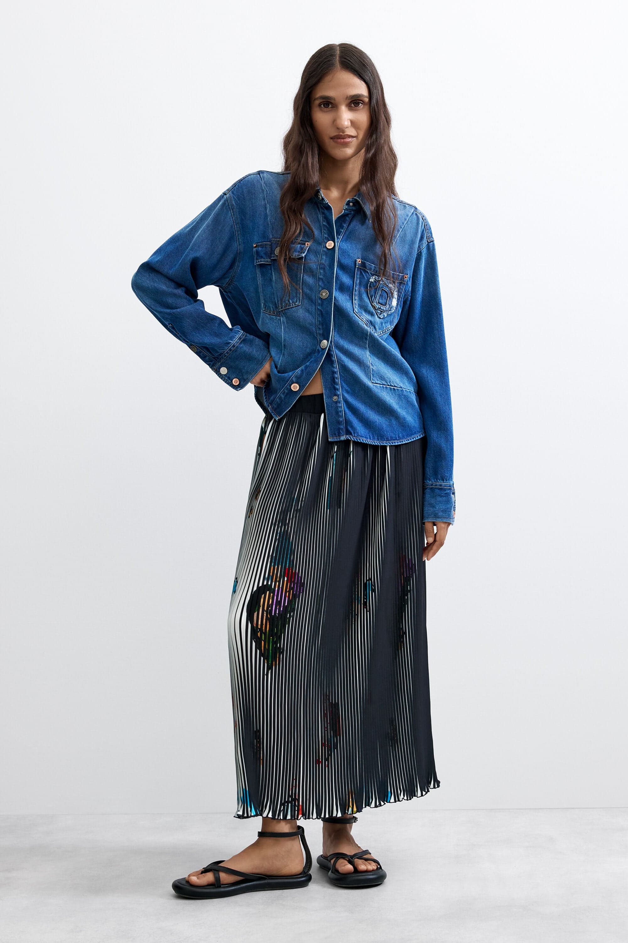 Desigual, Midi arty texture skirt, Women, Polyester, Black, S