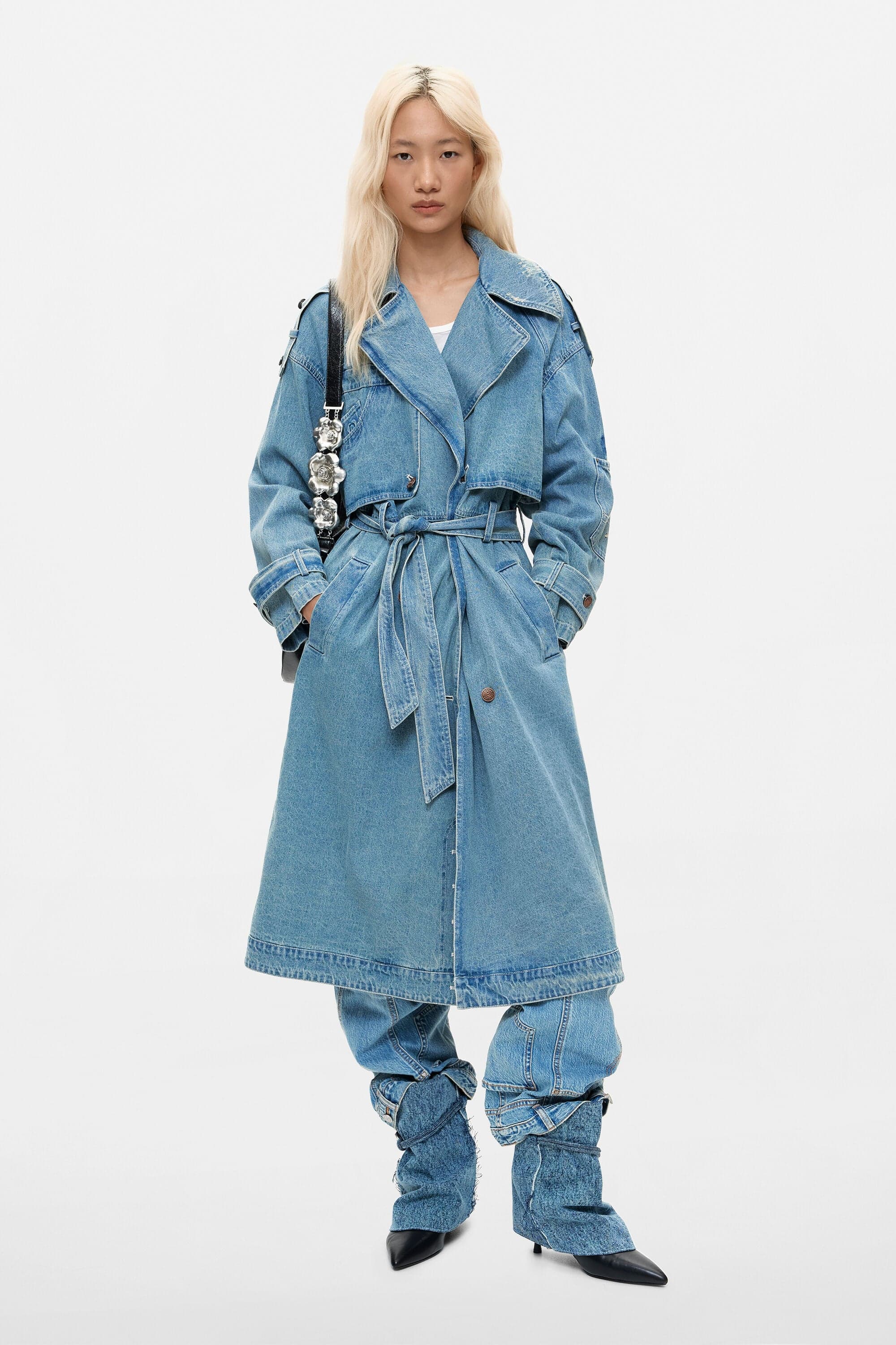 Desigual, Long Denim Trench Coat 100% Cotton, Women, Cotton, Blue, XS