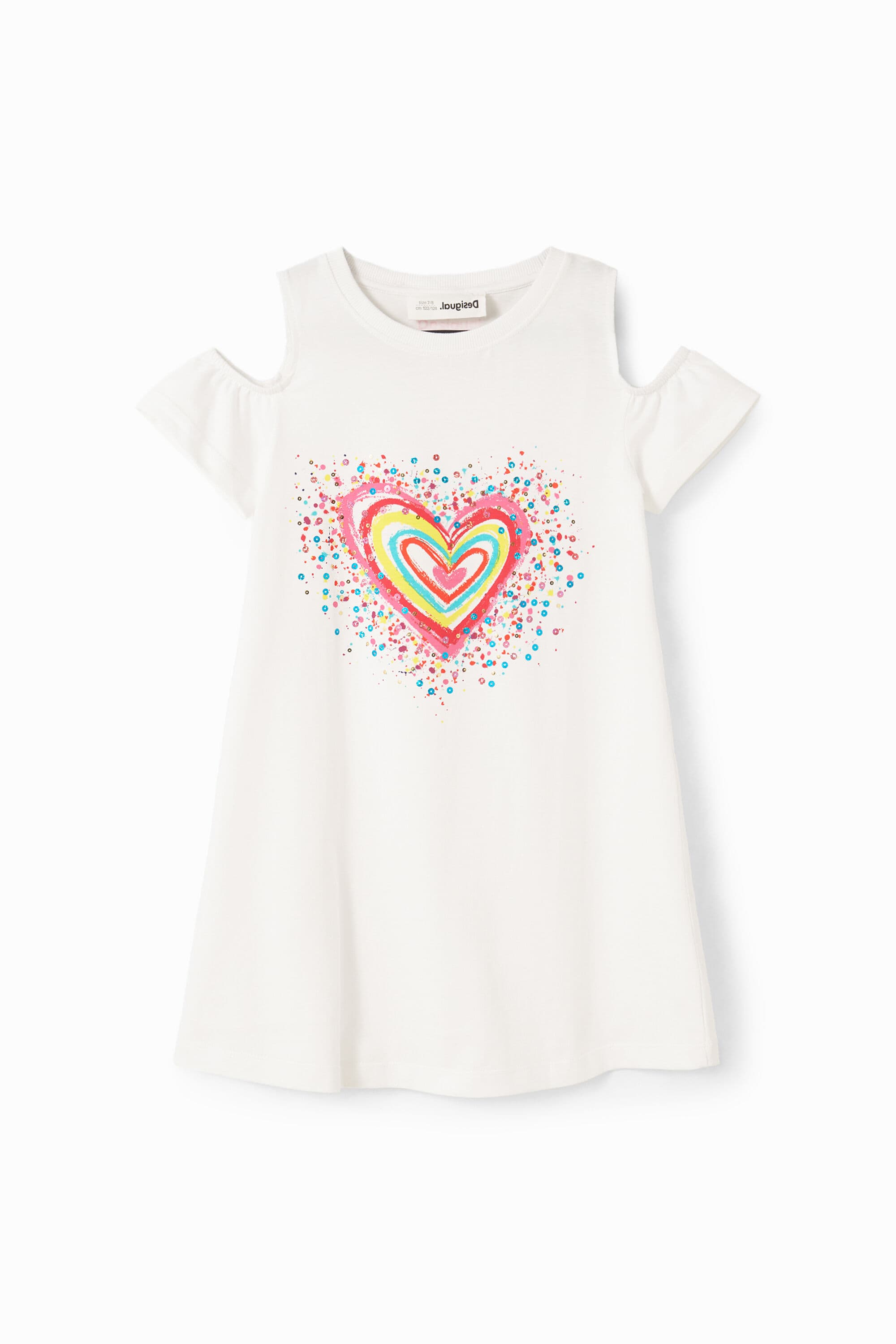 Desigual, Heart cut-out T-shirt dress, Cotton, White, 11/12