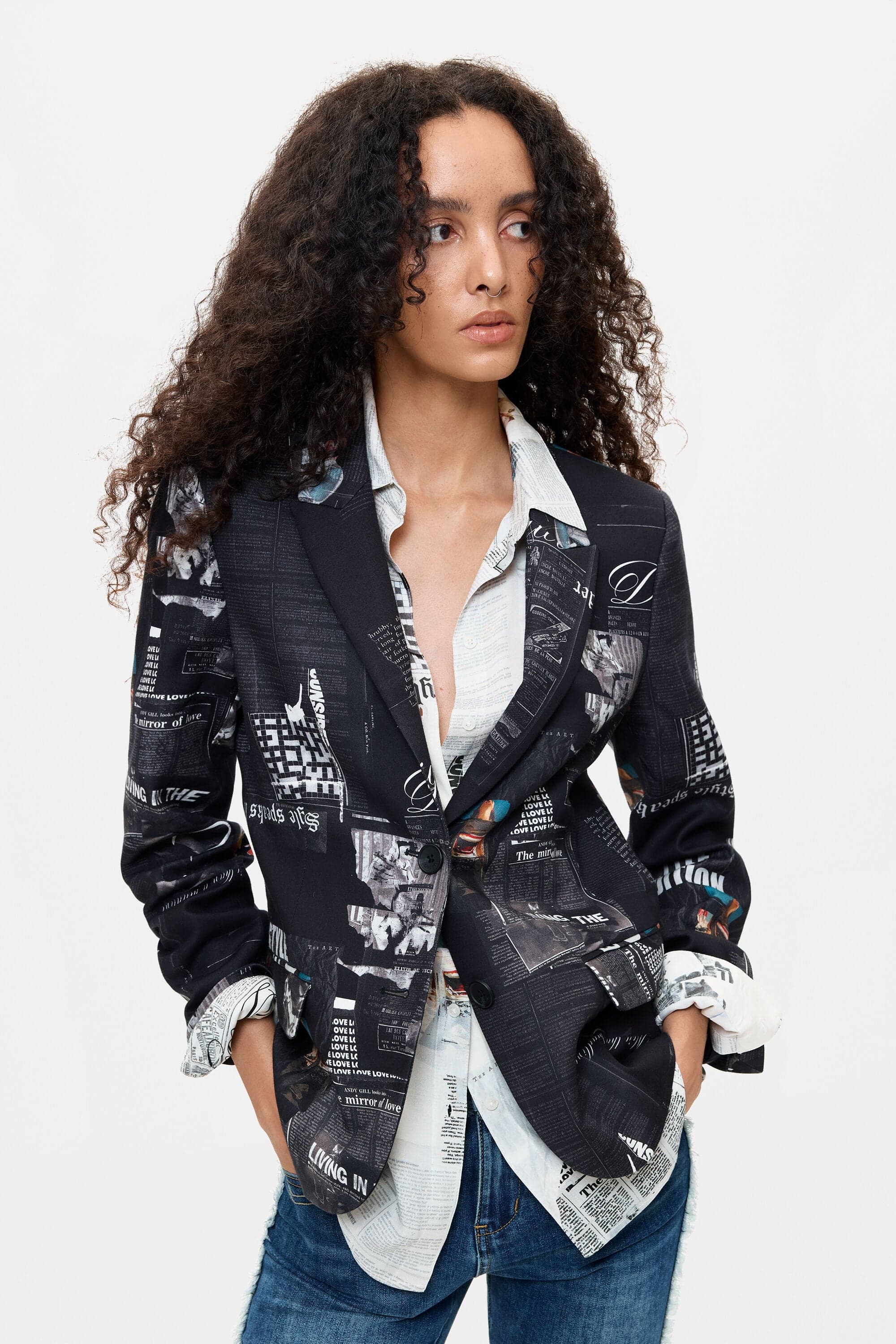 Blazer estampado patchwork - BLACK - M