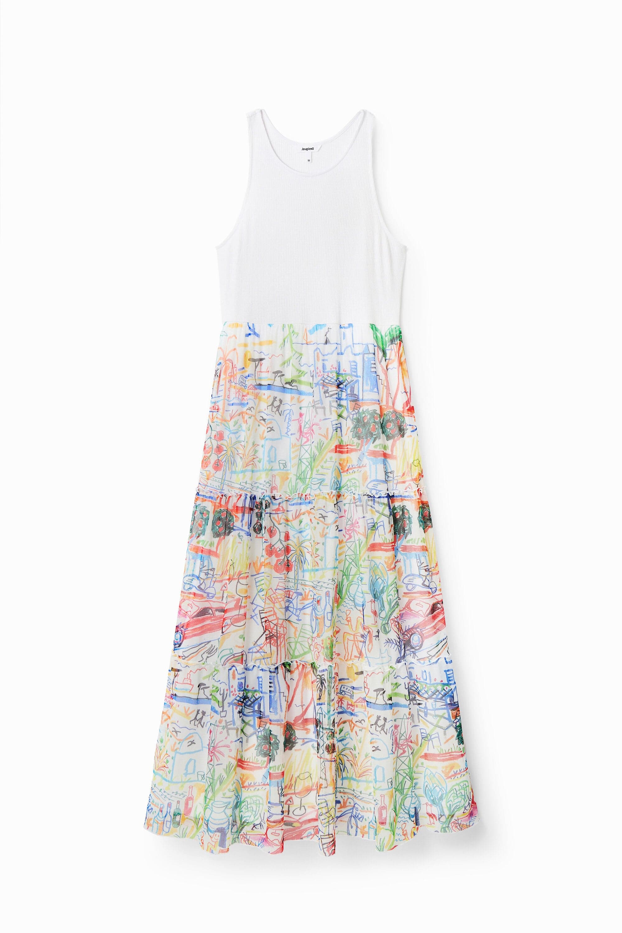 Desigual, Long combination tulle dress, White, XL