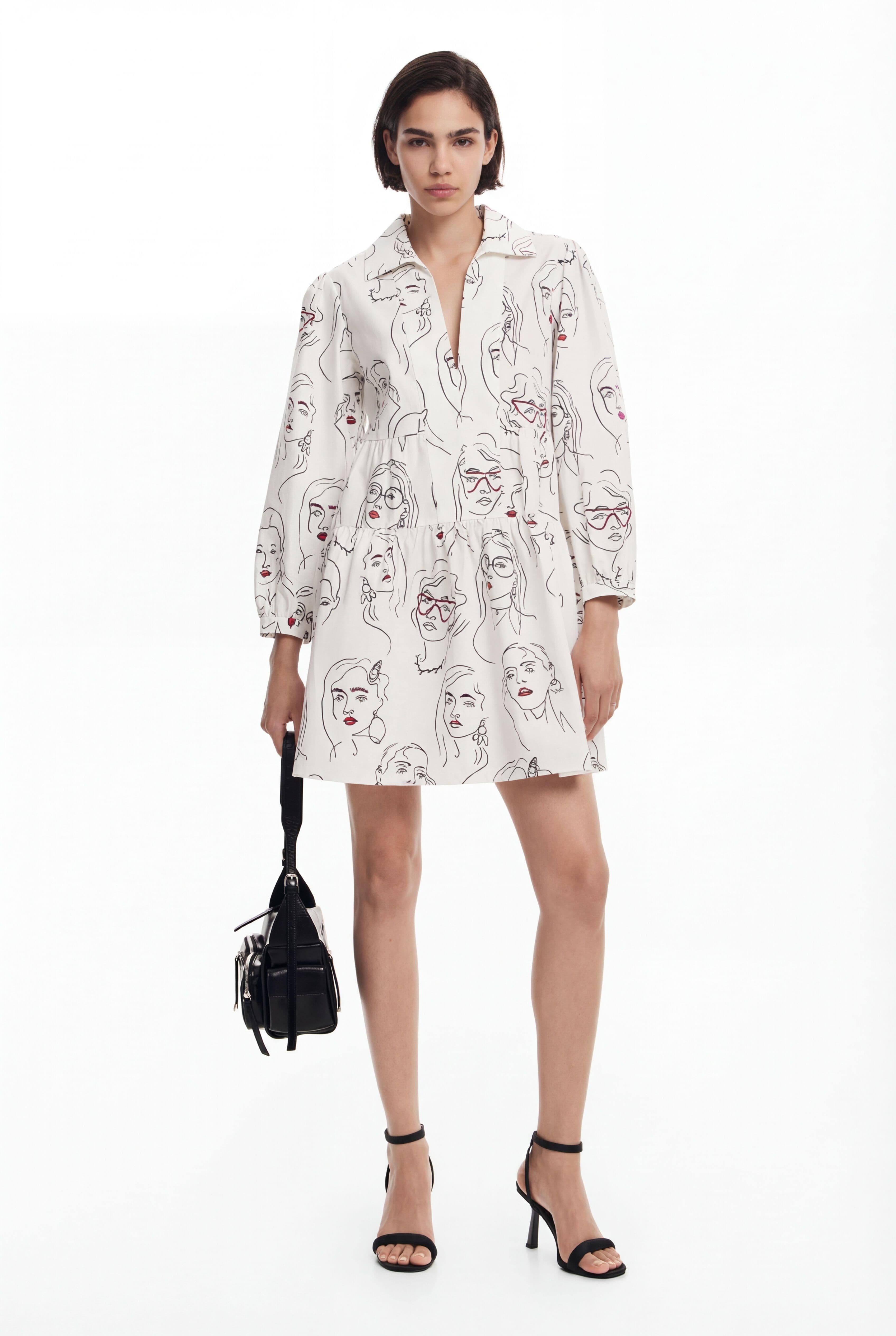 Desigual, Vestido de rostos, AlgodàO, Branco, M