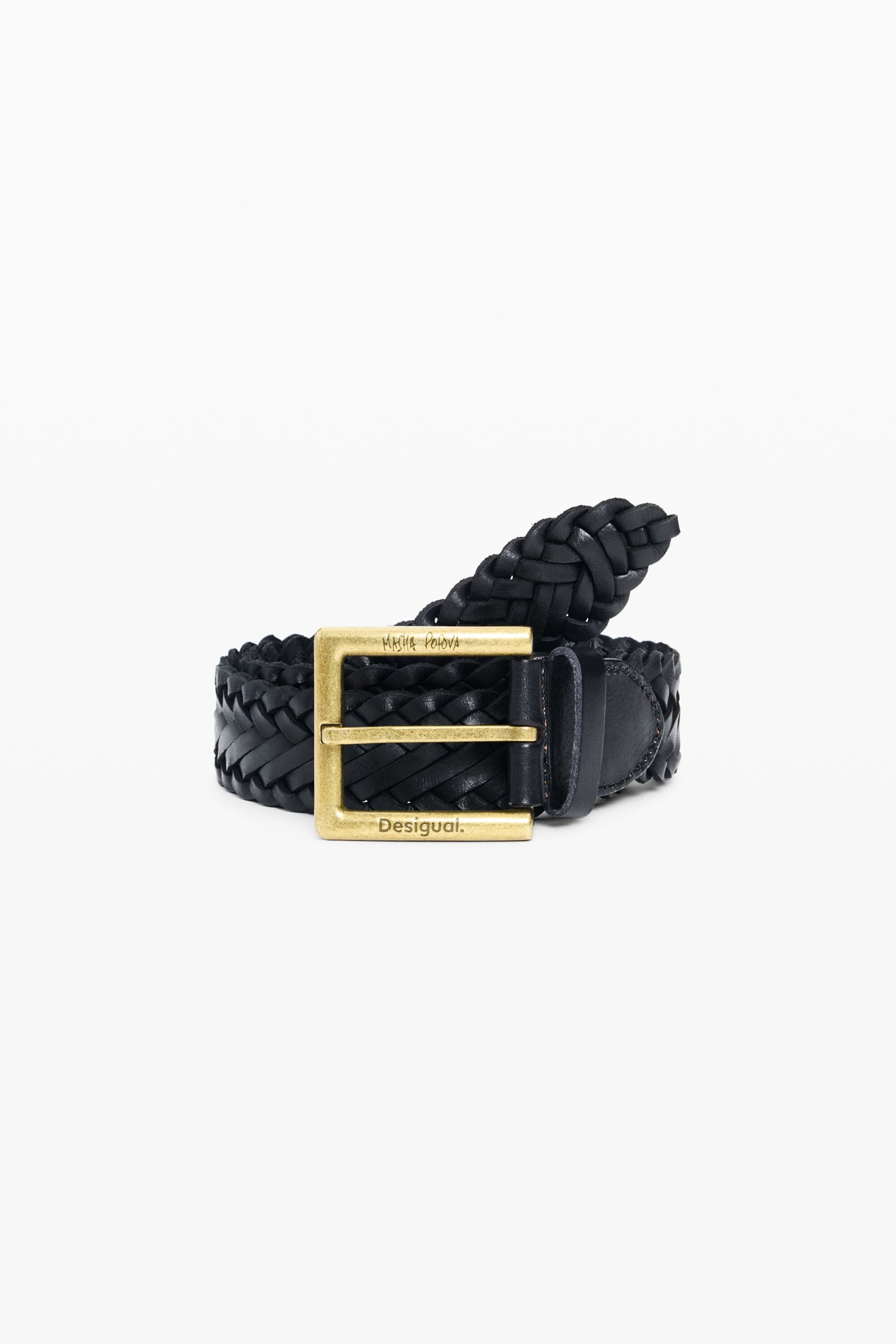 Desigual, Braided leather belt masha popova, Cow Leather, Black, 90