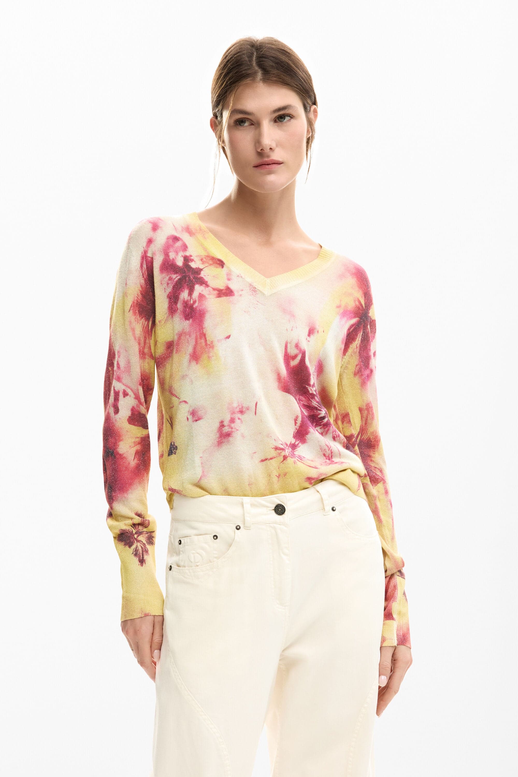 Desigual, Suéter fino com flores, Mulher, Vermelho, XS