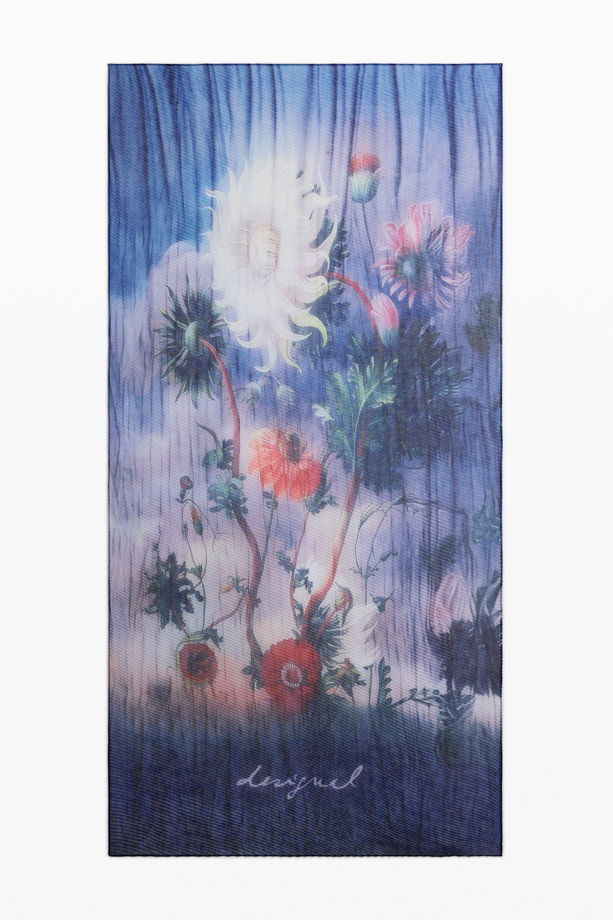 Desigual, Lenço estampado com flores, PoliÉSter, Azul, U