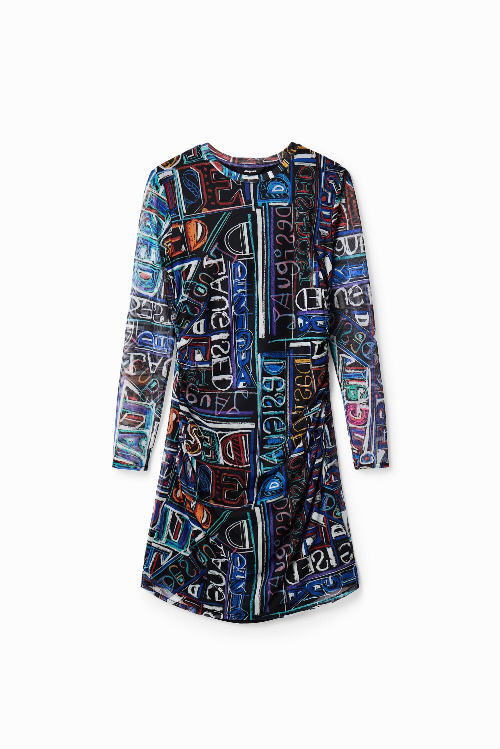 Desigual, Short slim tulle dress, Polyester, Black, XL