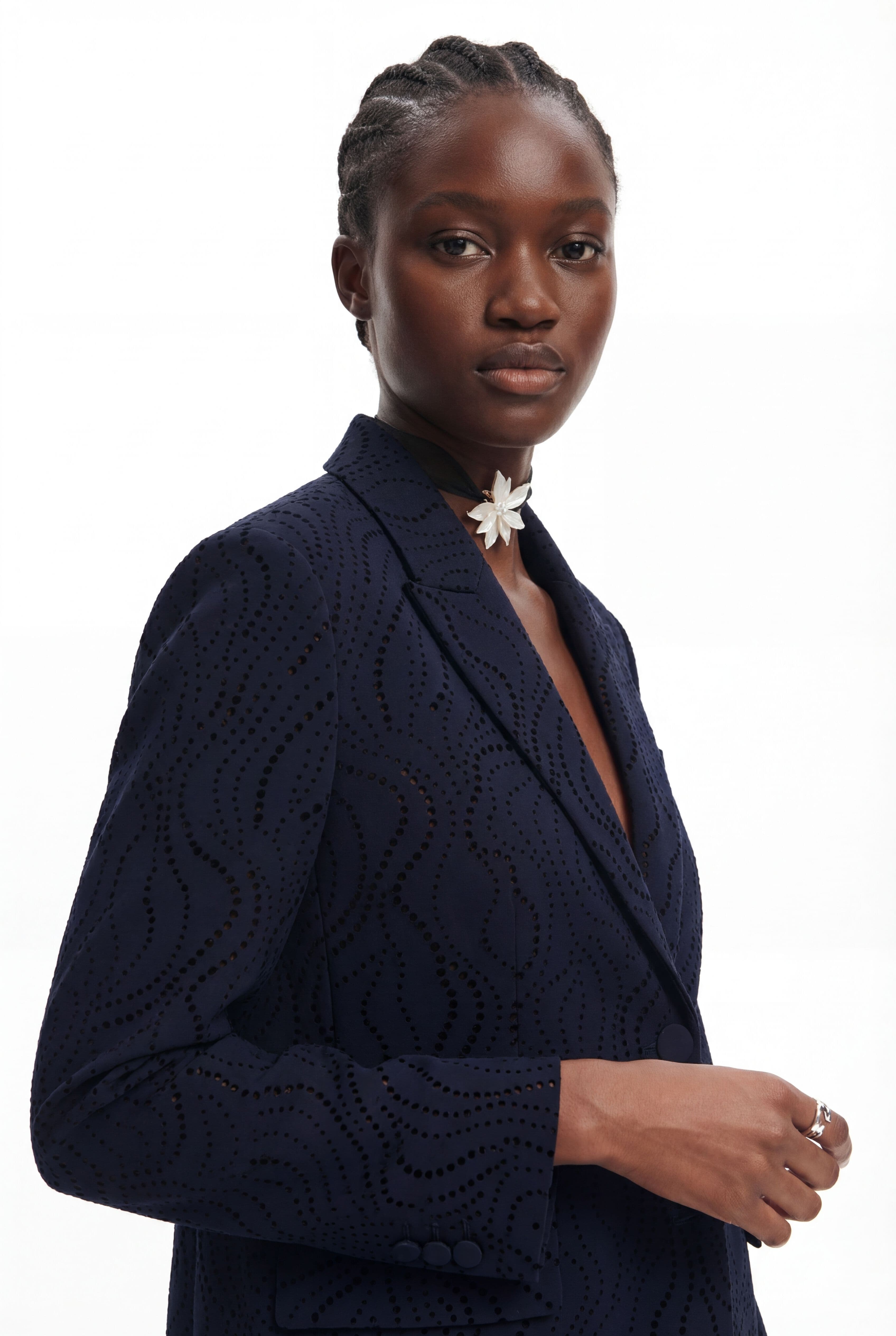 Desigual, Blazer bordado com flores, Azul, L