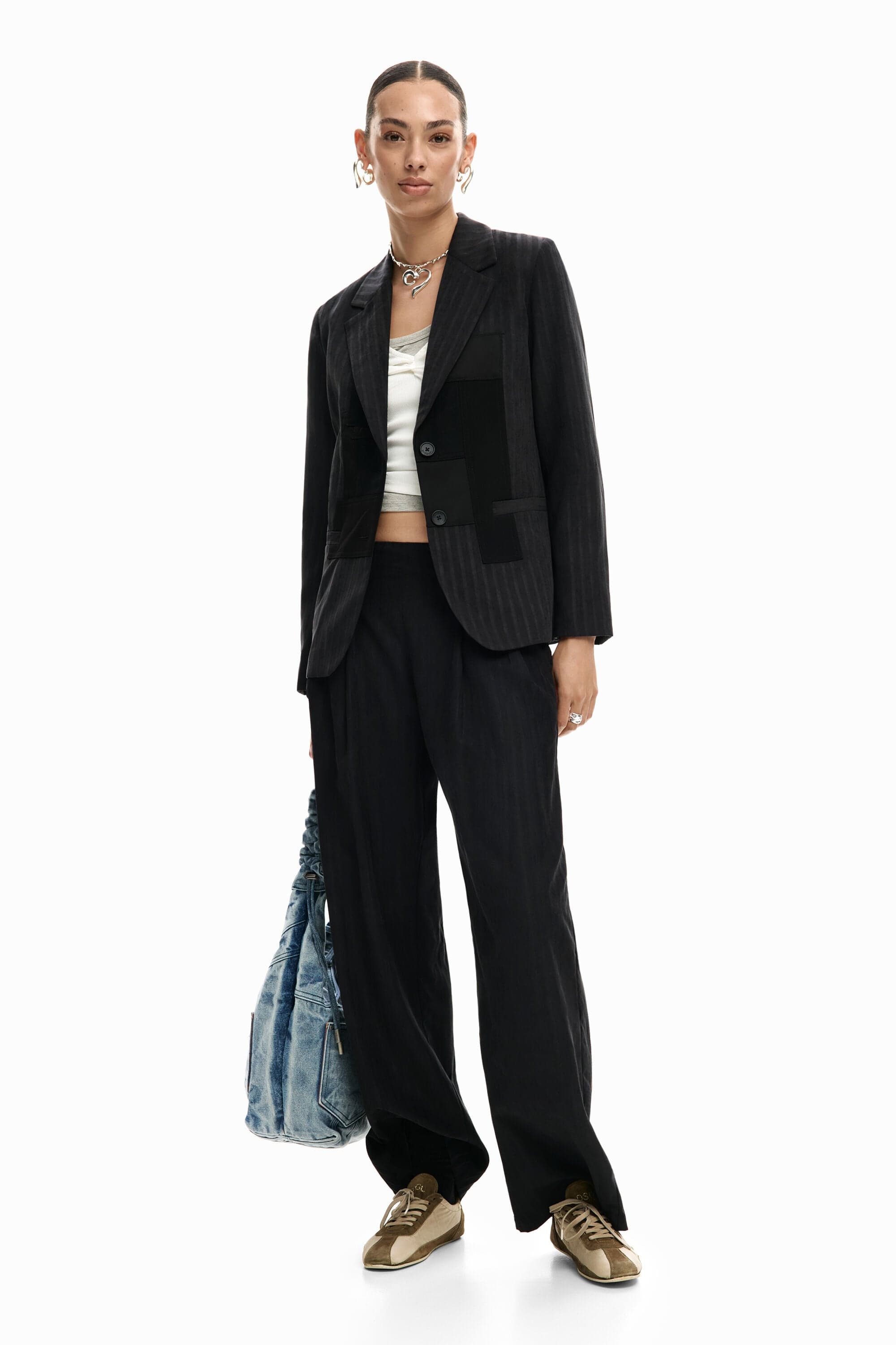 Desigual, Long pleated trousers, Women, Polyester, Black, XL