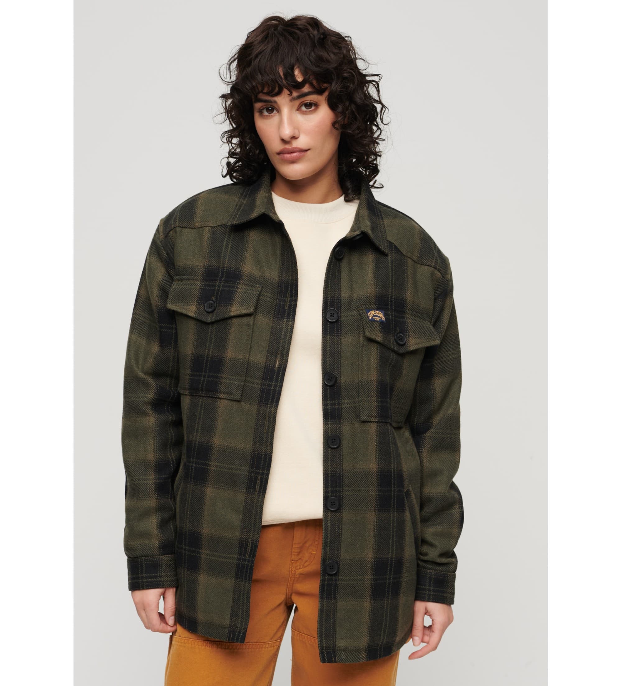 Superdry for woman. W4010431A Green plaid sheepskin overshirt (M), Casual, Wool, Long sleeve