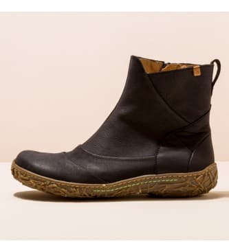 El Naturalista para mulher. 254501101005_001 Botas de couro para tornozelo N5450 Nido preto (38), Plano, Zíper, Casual