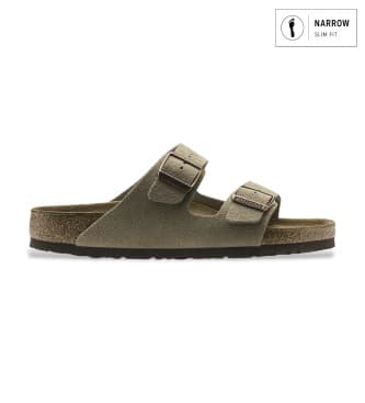 Birkenstock para mulher. 951303 Sandálias de Couro Arizona (Ajuste Estreito) taupe (36), Plano, Nenhum, Casual