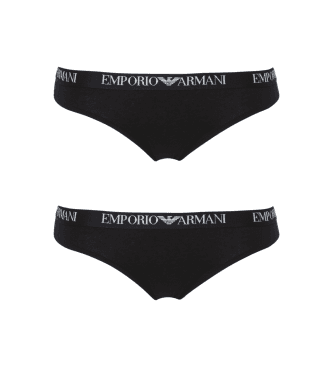Emporio Armani para mulher. EW000404_AF13033 Conjunto de 2 cuecas brasileiras lisas pretas (S), Preto, Homewear, Algodão