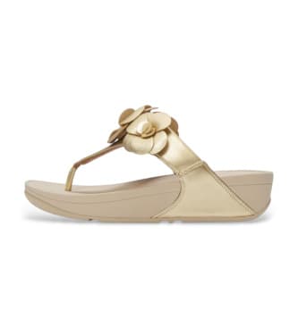 Fitflop para mulher. A4N-675 Sandálias Lulu Flower Toe-Post Platina (38), Ouro, 1 a 3cm, Nenhum, Casual