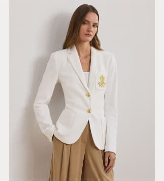 Lauren Ralph Lauren para mulher. 200797305001 Blazer em jacquard com metalizado branco (M), Casual, Algodão