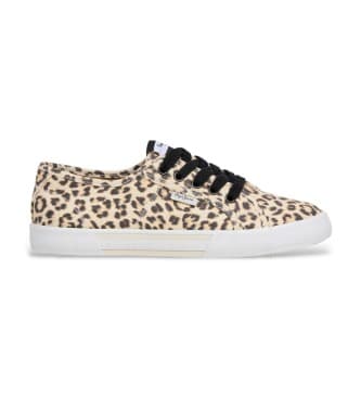 Pepe Jeans para mulher. PLS300023 Sapatilhas Brady Leo bege (37), Tecido, Plano, Cordão, Casual, Animal print