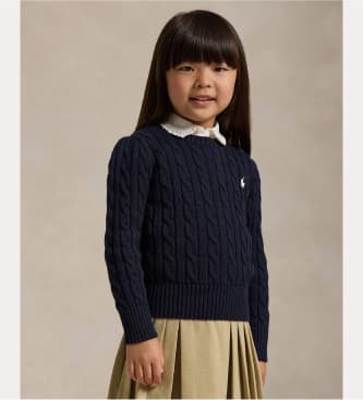 Polo Ralph Lauren para menina. 312901316009 Camisola de malha com fios azul-marinho (6.5años= 124/128cm), Casual, Algodão, moda infantil