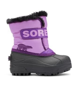Sorel para menina. 2114102514 Botas de neve Snow Commander lilás (22), Plano, Velcro, Ao ar livre, moda infantil