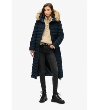 Superdry para mulher. W5011790A Casaco Fuji azul-marinho comprido (M), Casual, Polister Reciclado, Sustentável