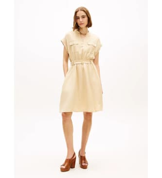 Tommy Hilfiger para mulher. WW0WW49659 Vestido curto com camisa e cinto bege (S), Casual, Linho