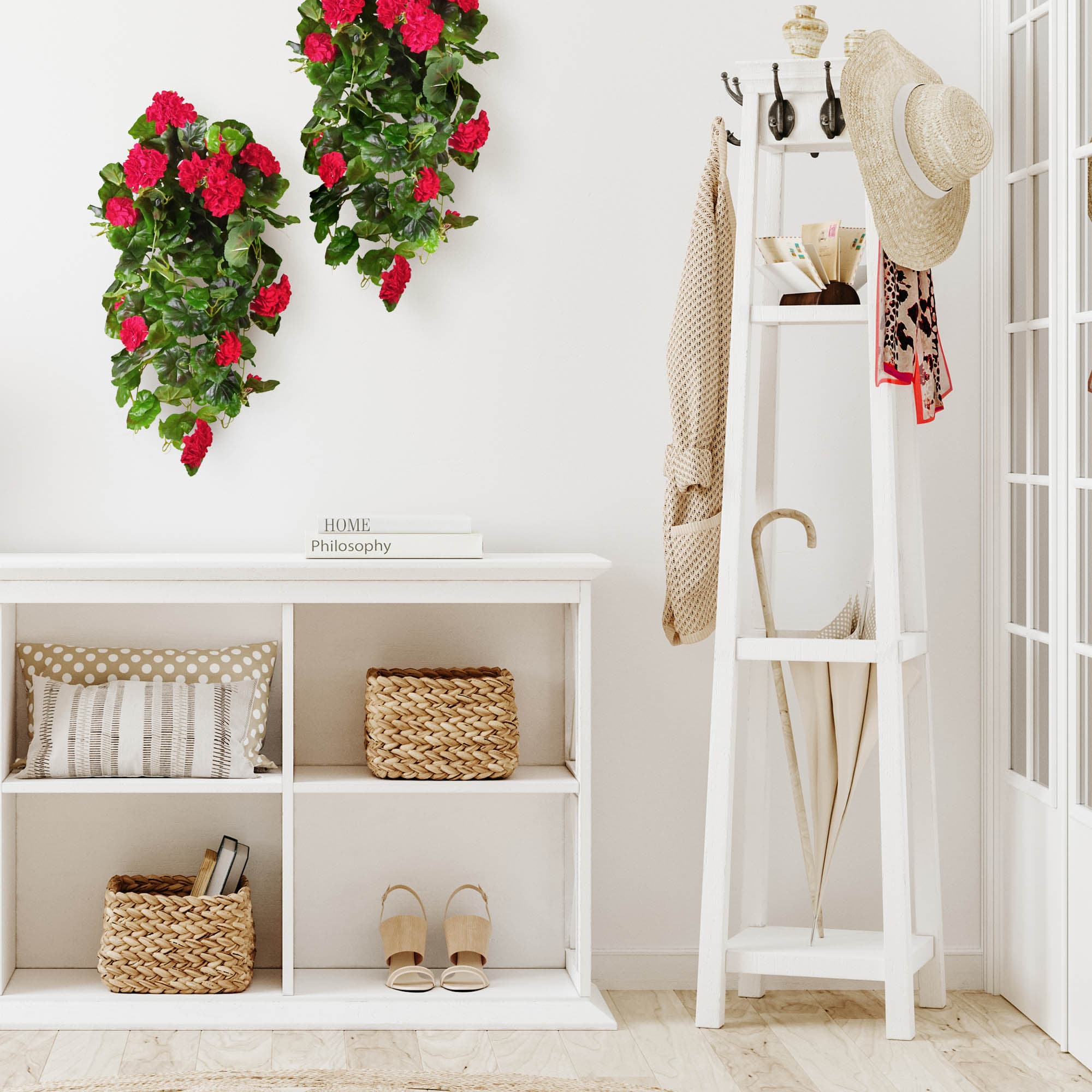 Planta de gerânio artificiais suspensa deluxe 70cm vermelho