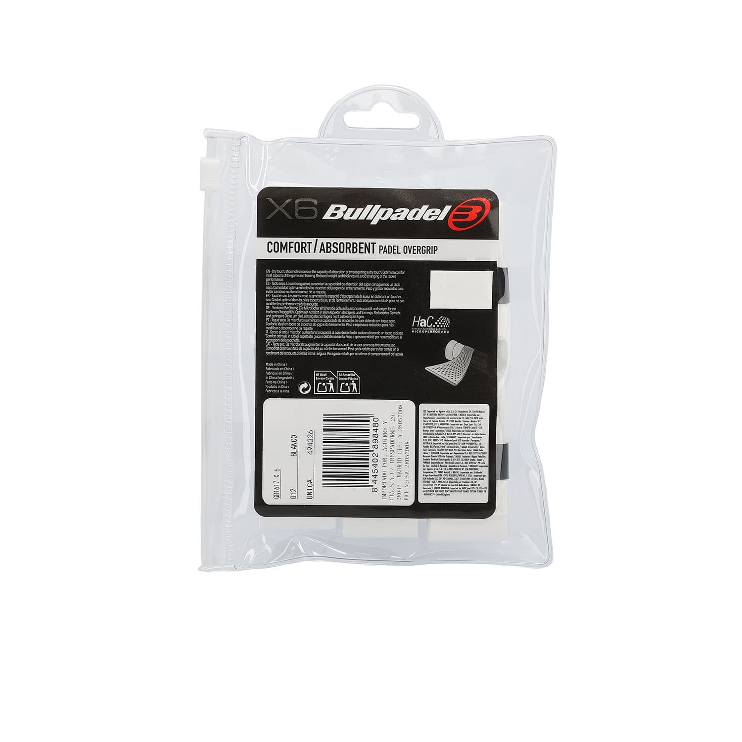 Blister 6 Pcs. Overgrips Bullpadel Comfort Hac White