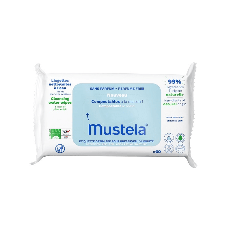 Mustela Salviette all'Acqua Compostabili Senza Profumo 60 Pezzi